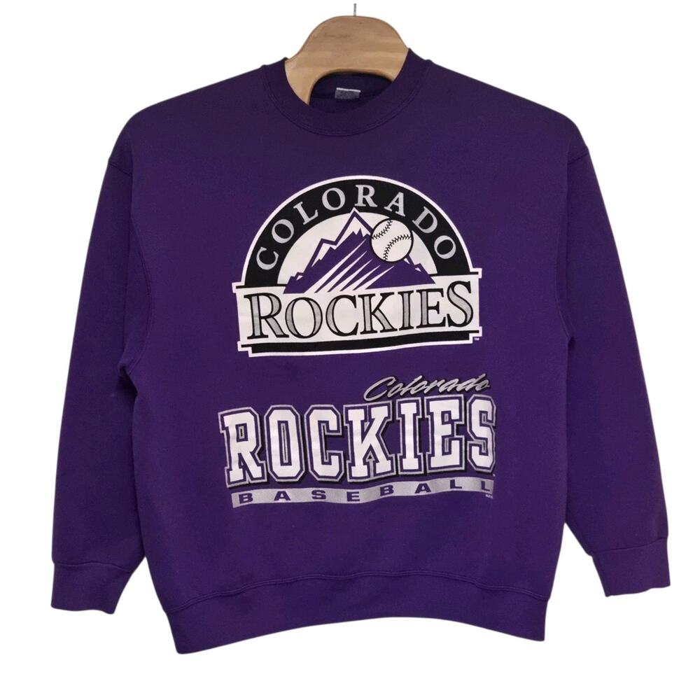 Vintage 90s Colorado Rockies Crewneck Sweatshirt Mens XXL Purple MLB Baseball